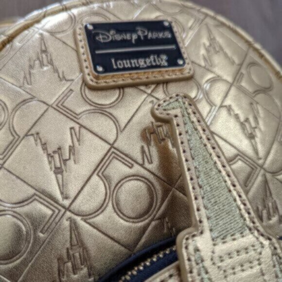 Loungefly Disney World 50th Anniversary Genuine Leather Gold Mini Backpa… - Picture 13 of 15